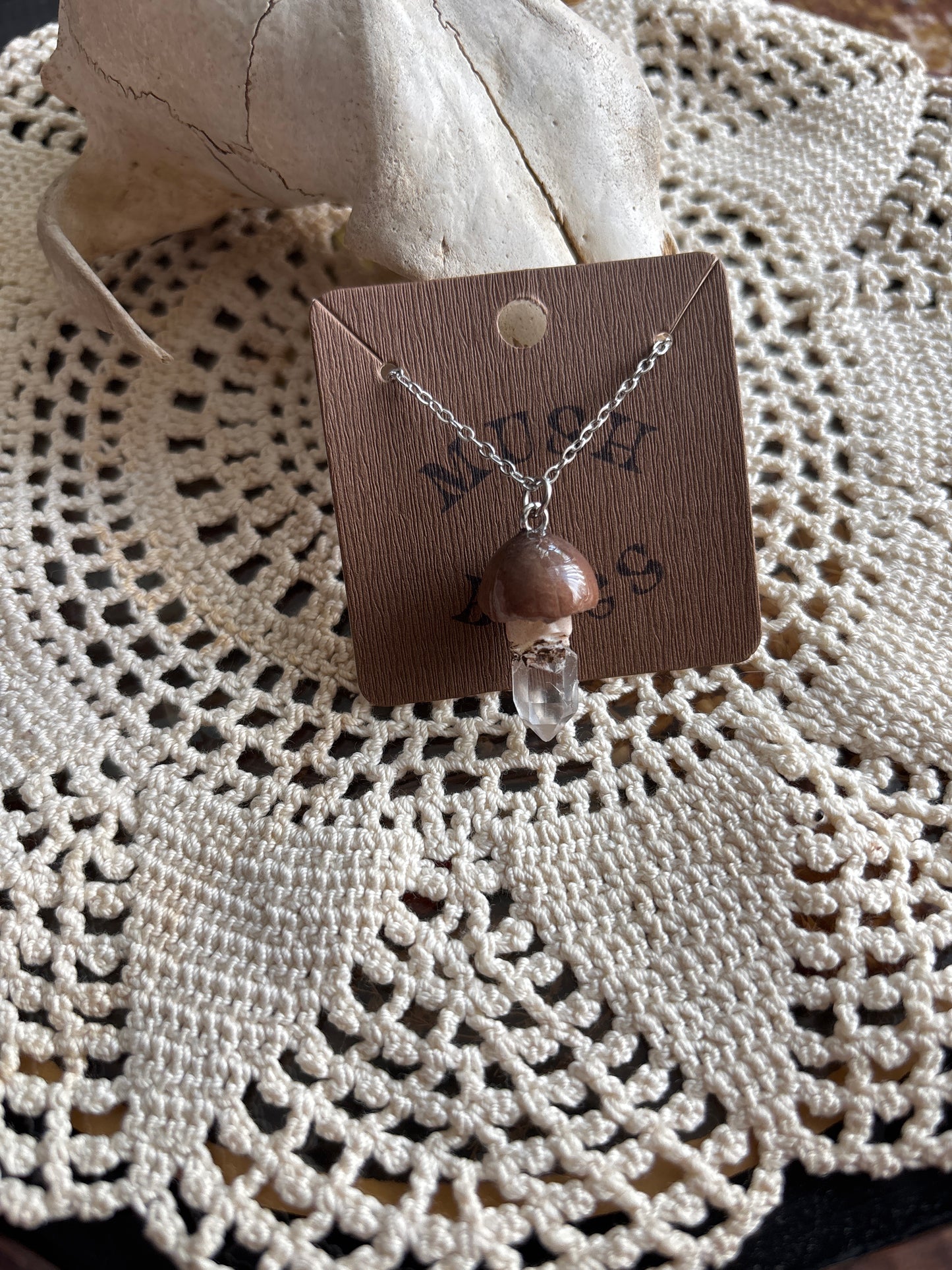 Mushroom + Quartz Necklace