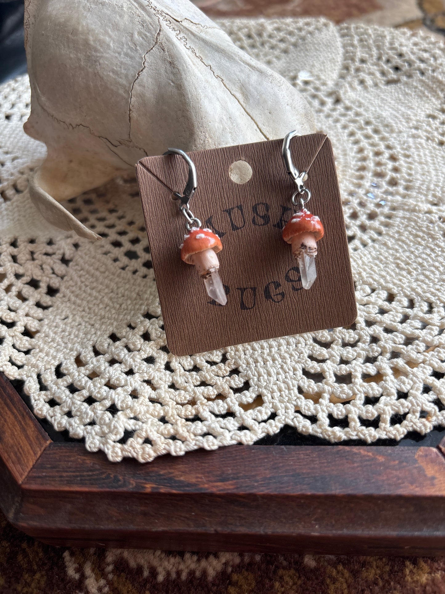 Mushroom + Quartz Earrings