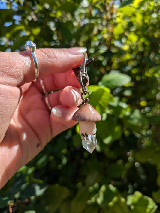 Mushroom + Quartz Keychain