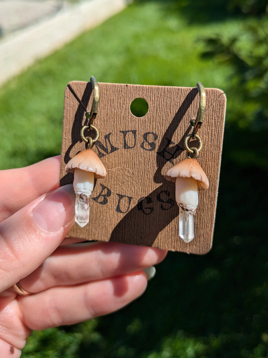 Mushroom + Quartz Earrings
