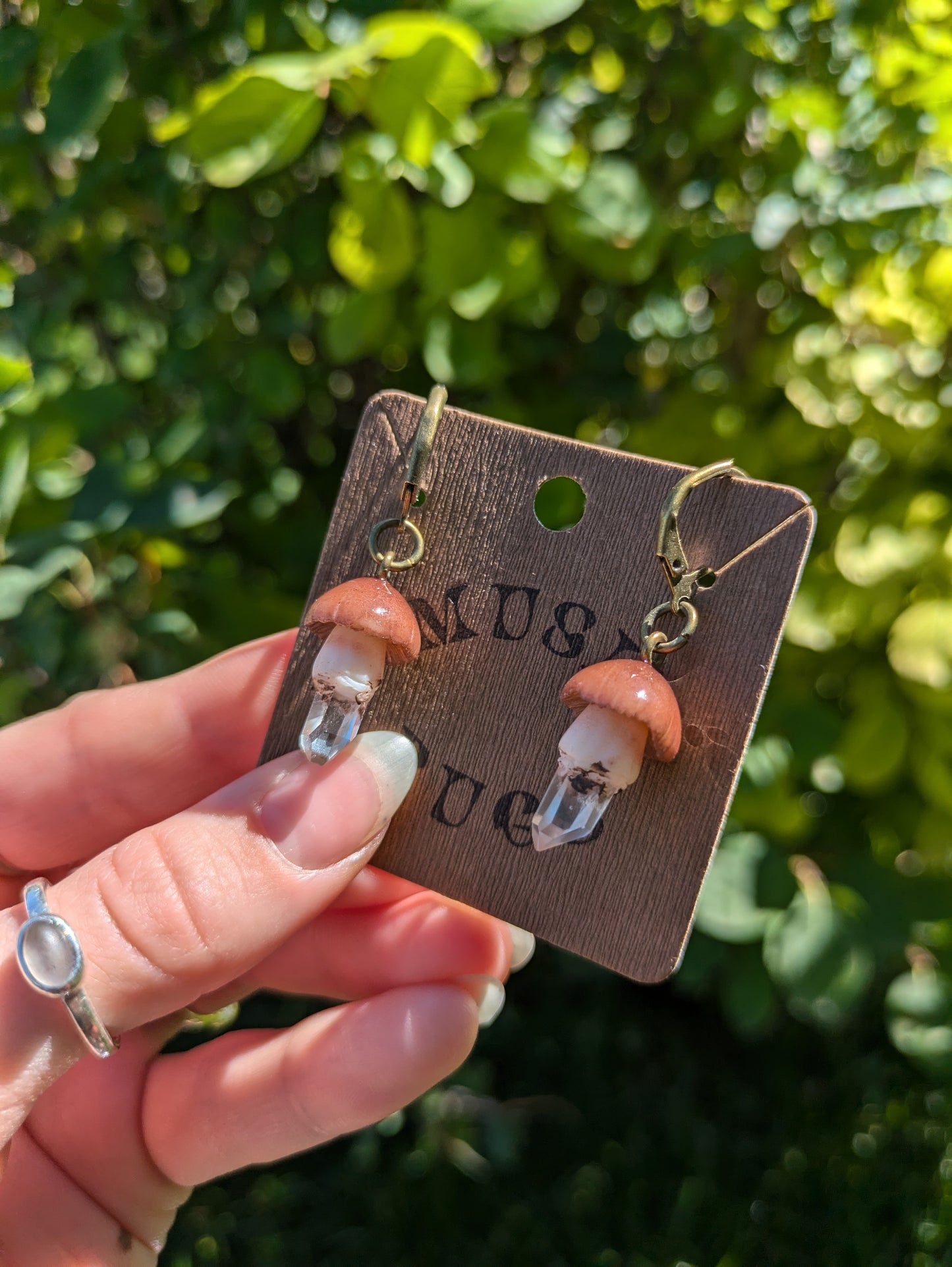 Mushroom + Quartz Earrings