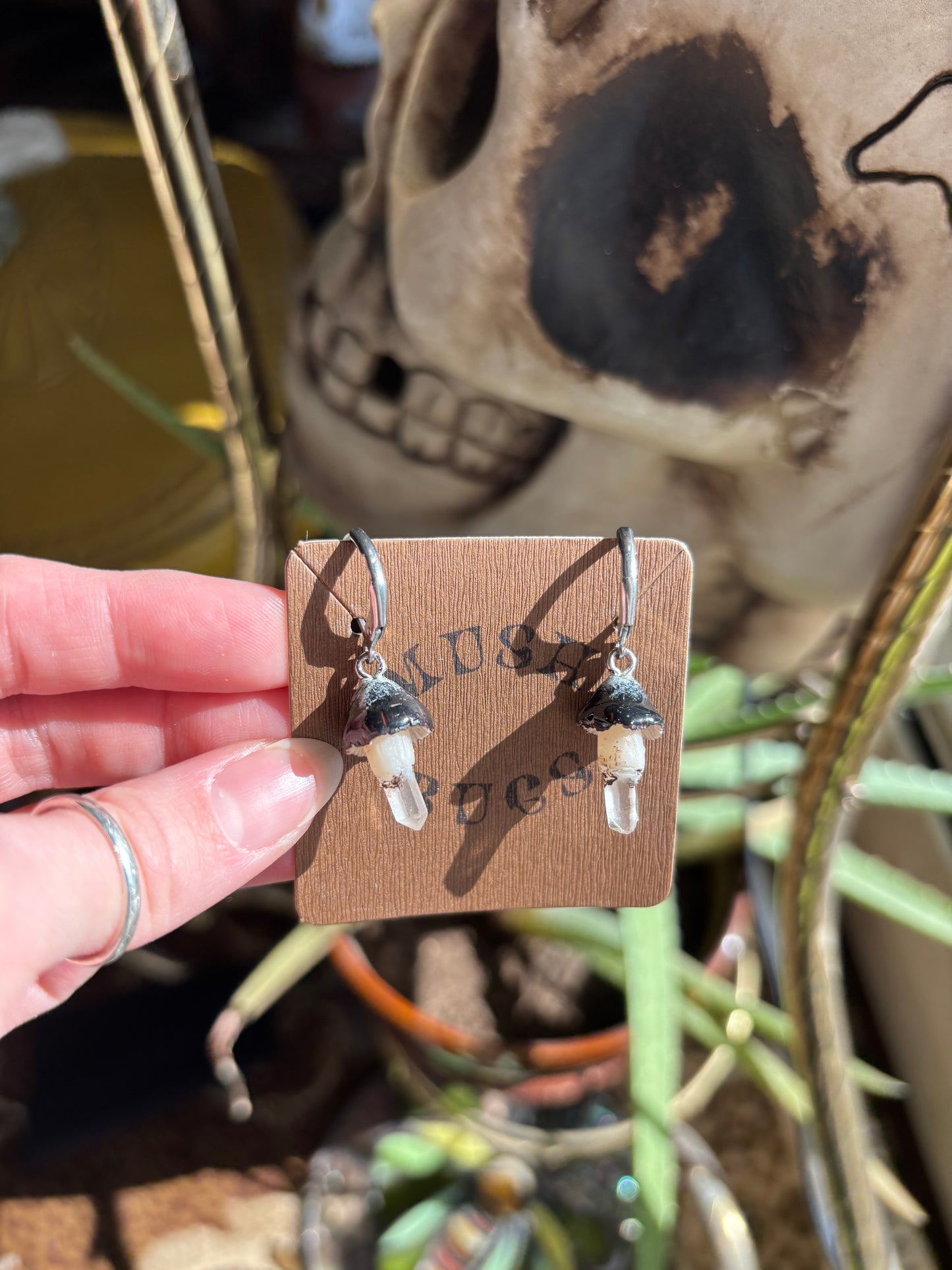 Mushroom + Quartz Earrings