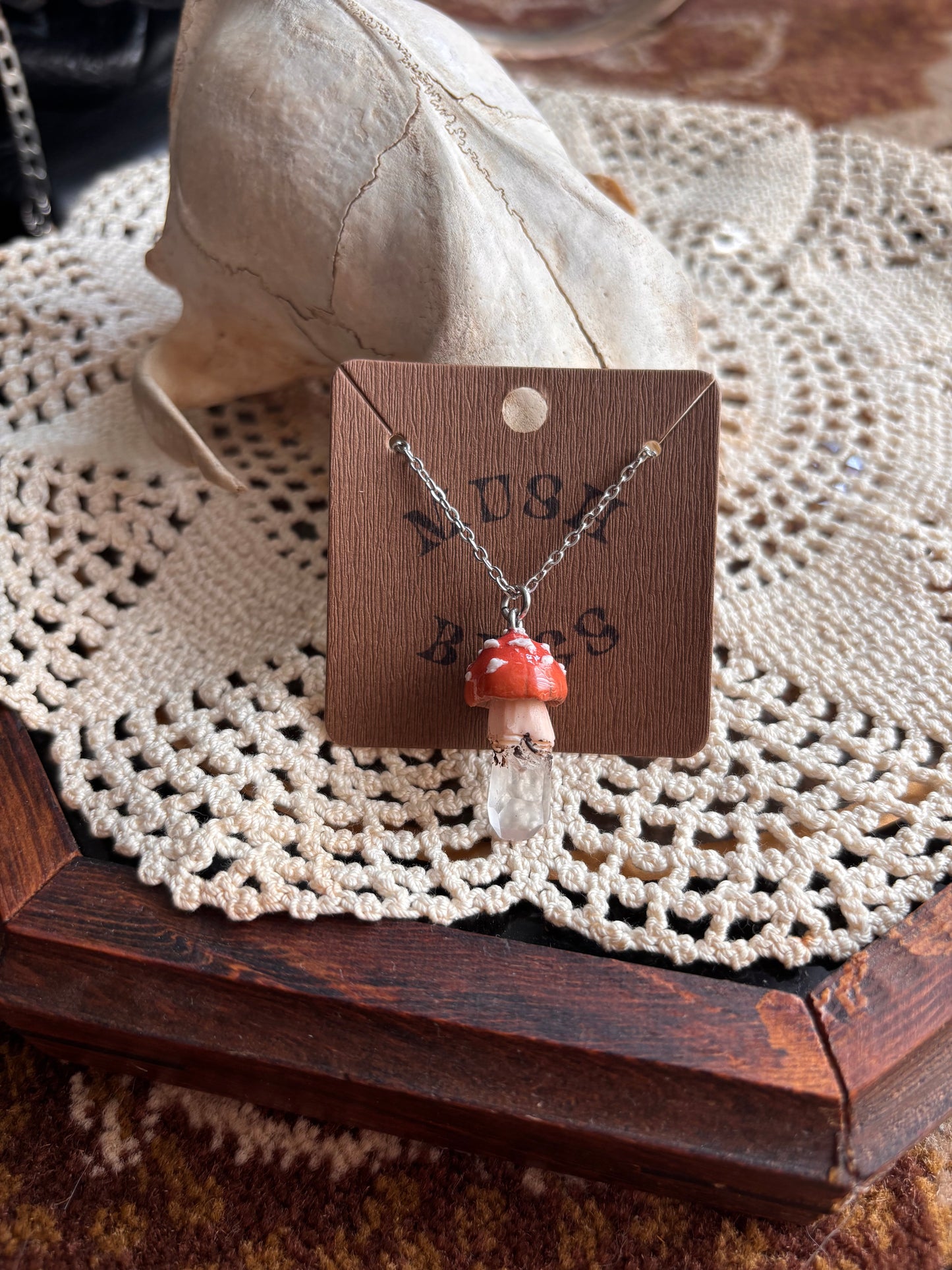 Mushroom + Quartz Necklace