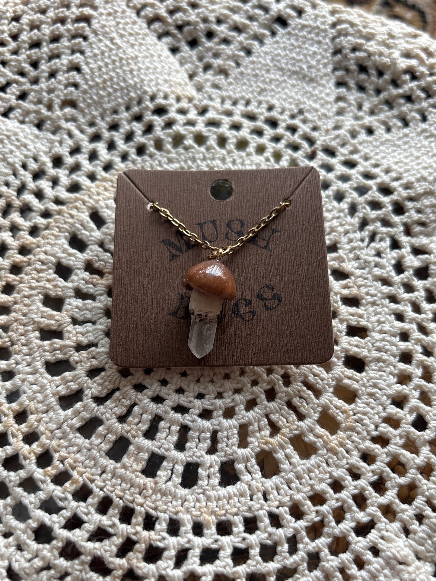 Mushroom + Quartz Necklace