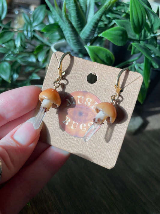 Mushroom + Quartz Earrings