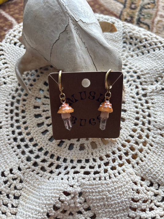Mushroom + Quartz Earrings