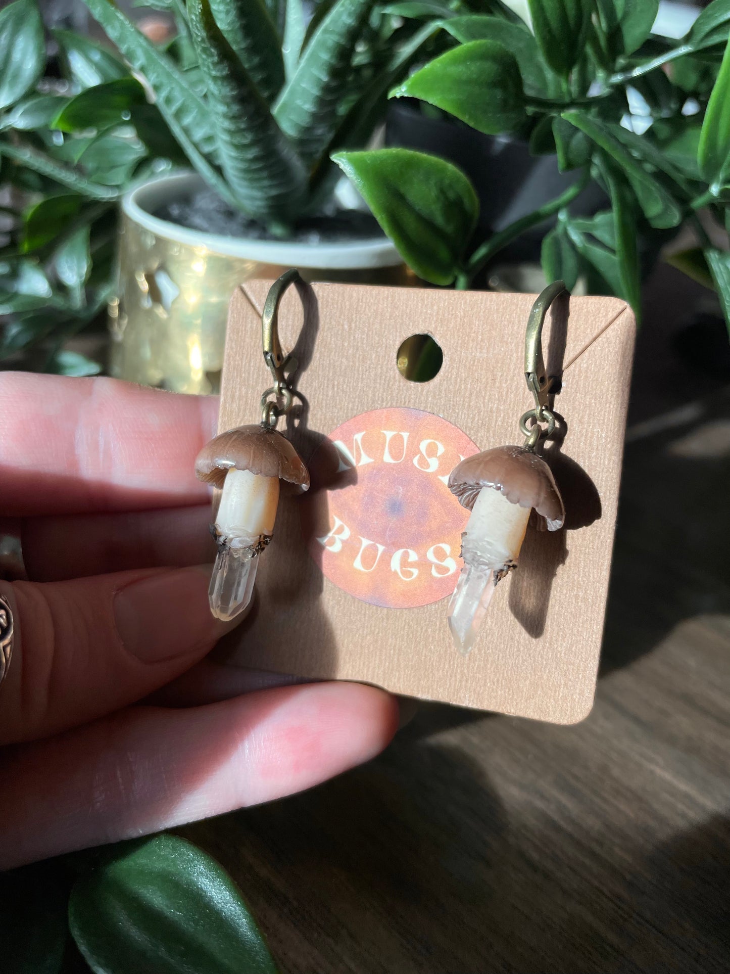 Mushroom + Quartz Earrings