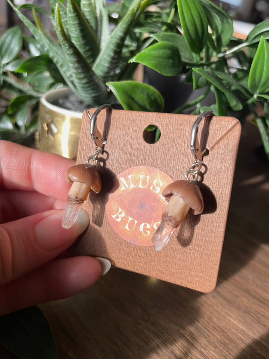 Mushroom + Quartz Earrings