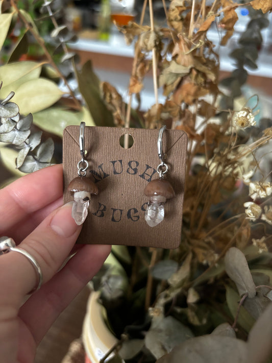 Mushroom + Quartz Earrings