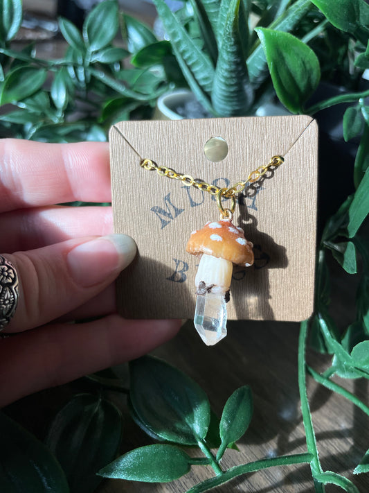 Mushroom + Quartz Necklace