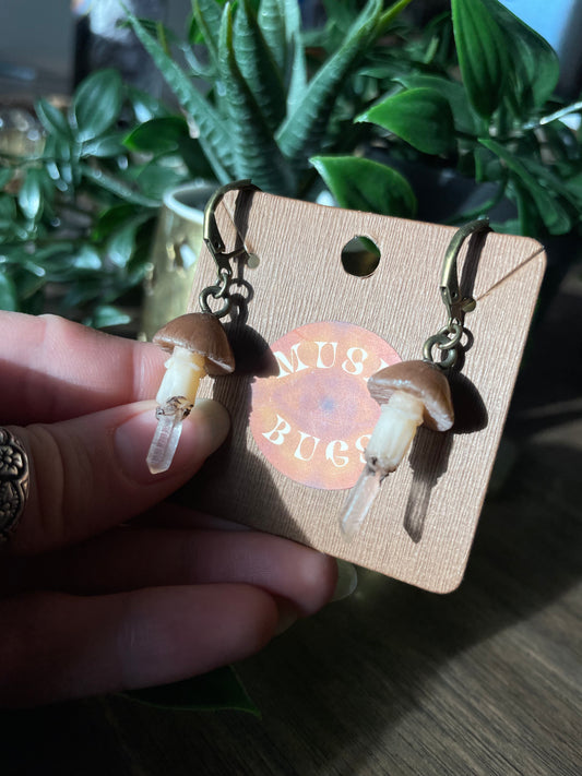 Mushroom + Quartz Earrings