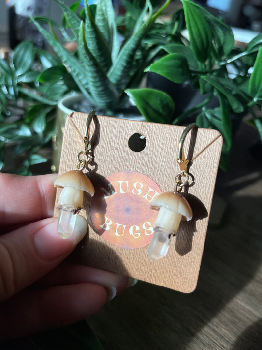 Mushroom + Quartz Earrings