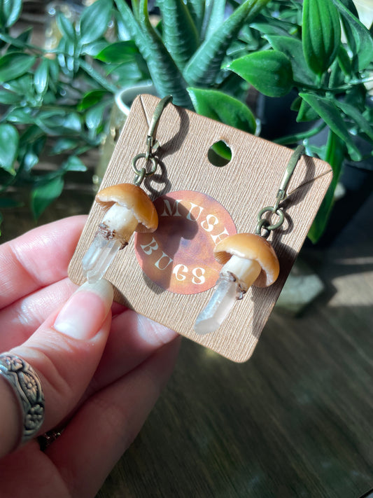 Mushroom + Quartz Earrings