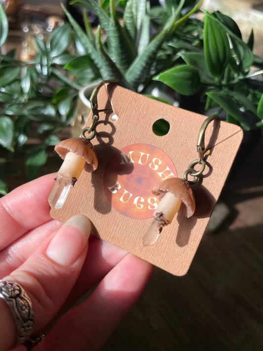 Mushroom + Quartz Earrings