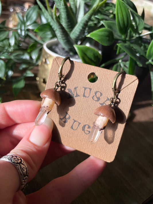 Mushroom + Quartz Earrings