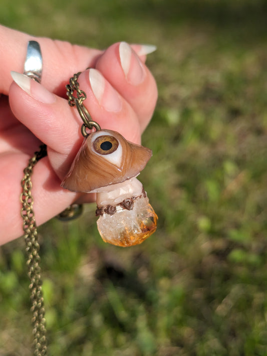 Third Eye Shroom + Citrine Necklace