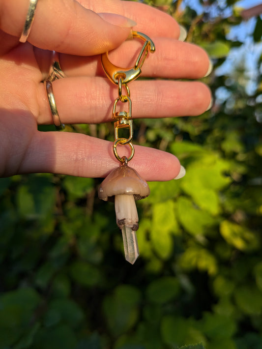 Mushroom + Quartz Keychain