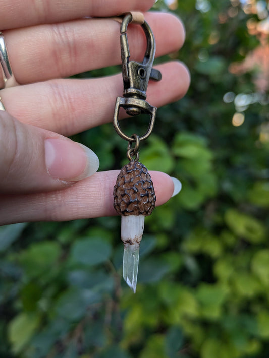 Morrel Mushroom + Quartz Keychain