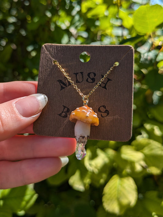 Mushroom + Quartz Necklace