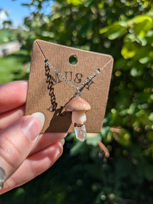 Mushroom + Quartz Necklace