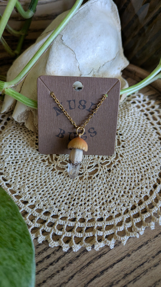 Mushroom + Quartz Necklace