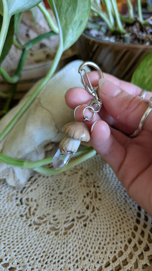 Mushroom + Quartz Keychain