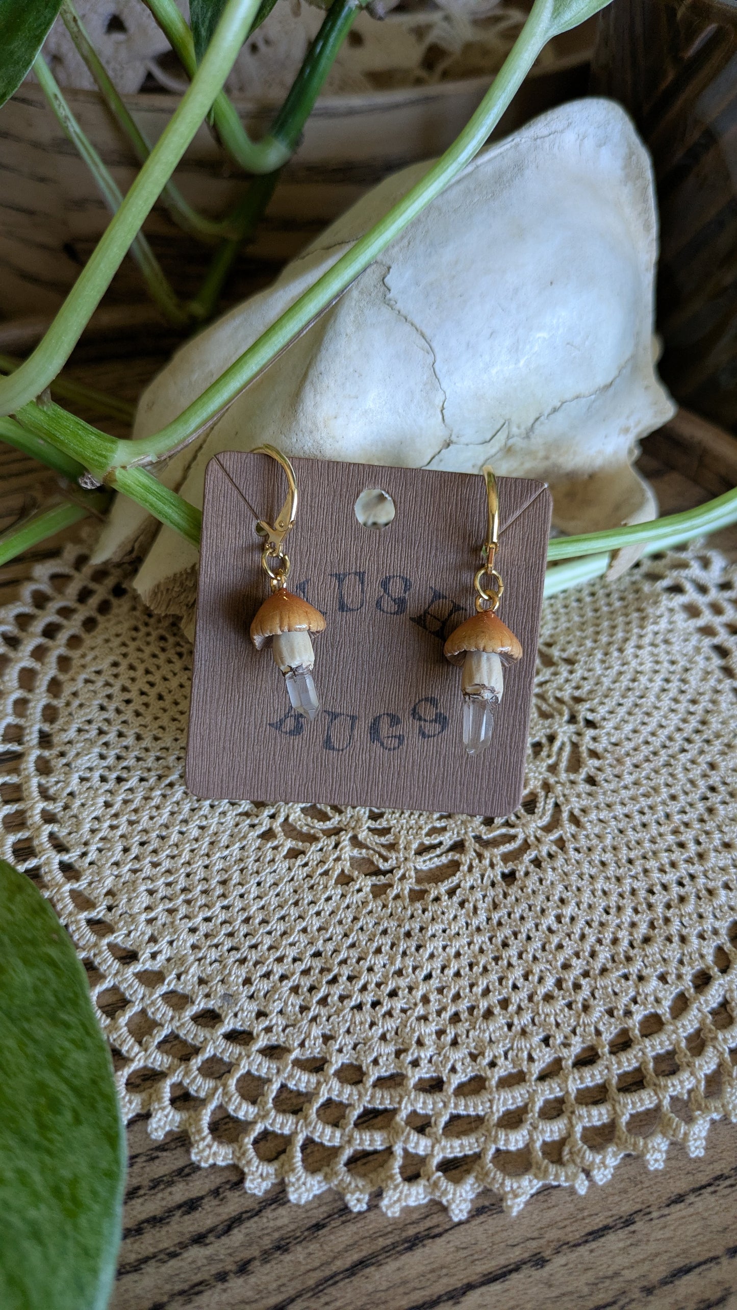 Mushroom + Quartz Earrings