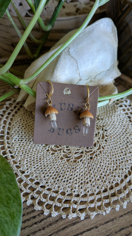 Mushroom + Quartz Earrings
