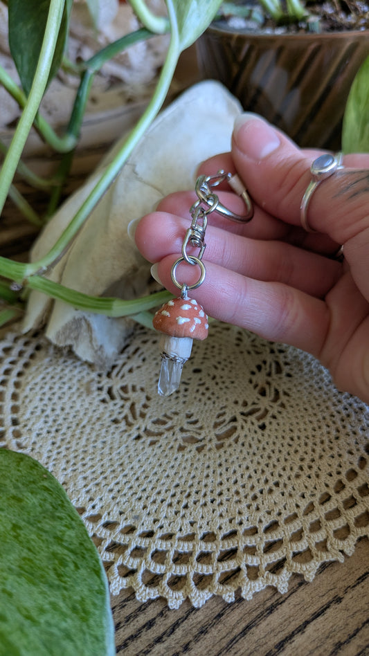 Mushroom + Quartz Keychain