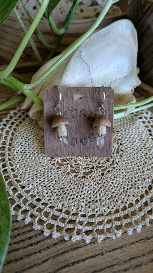 Mushroom + Quartz Earrings