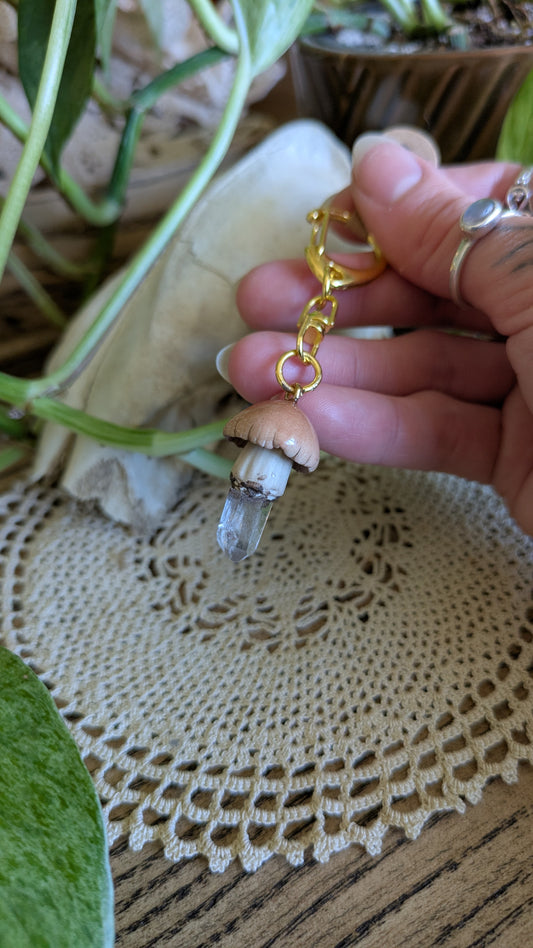 Mushroom + Quartz Keychain