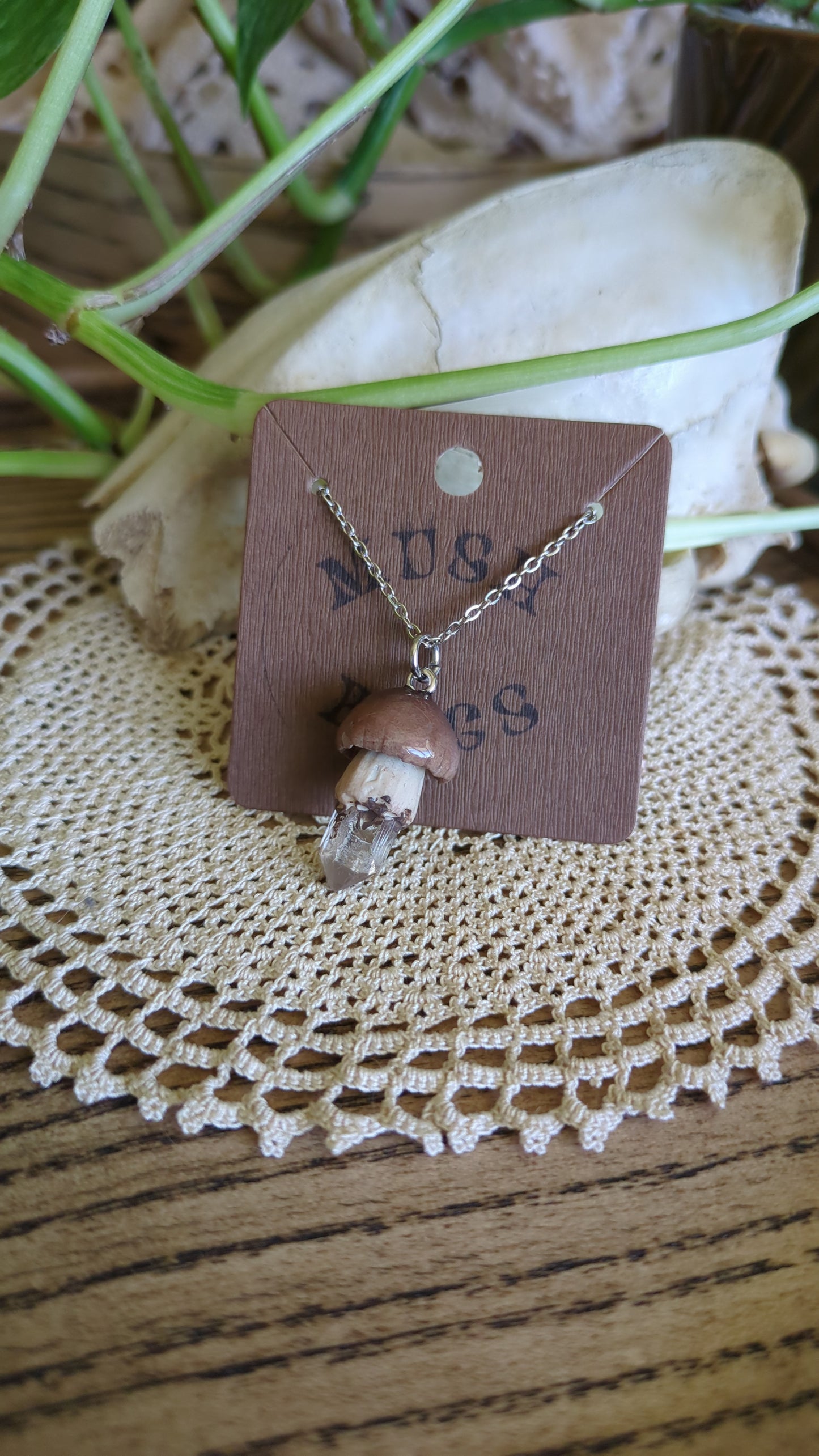 Mushroom + Quartz Necklace