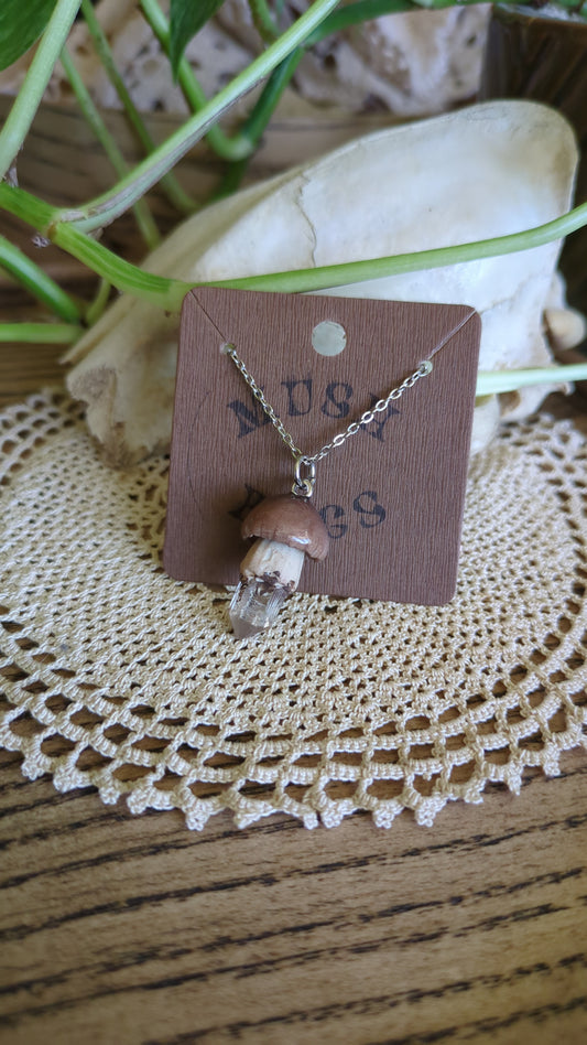 Mushroom + Quartz Necklace